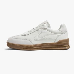 Classic White and Tan Women's Sneakers
